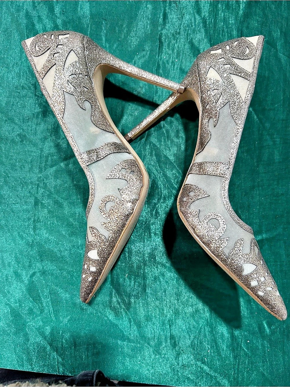Jessica Simpson Liereena 2 Glitter Mesh Pointed Toe Stiletto Heel Pumps Heels